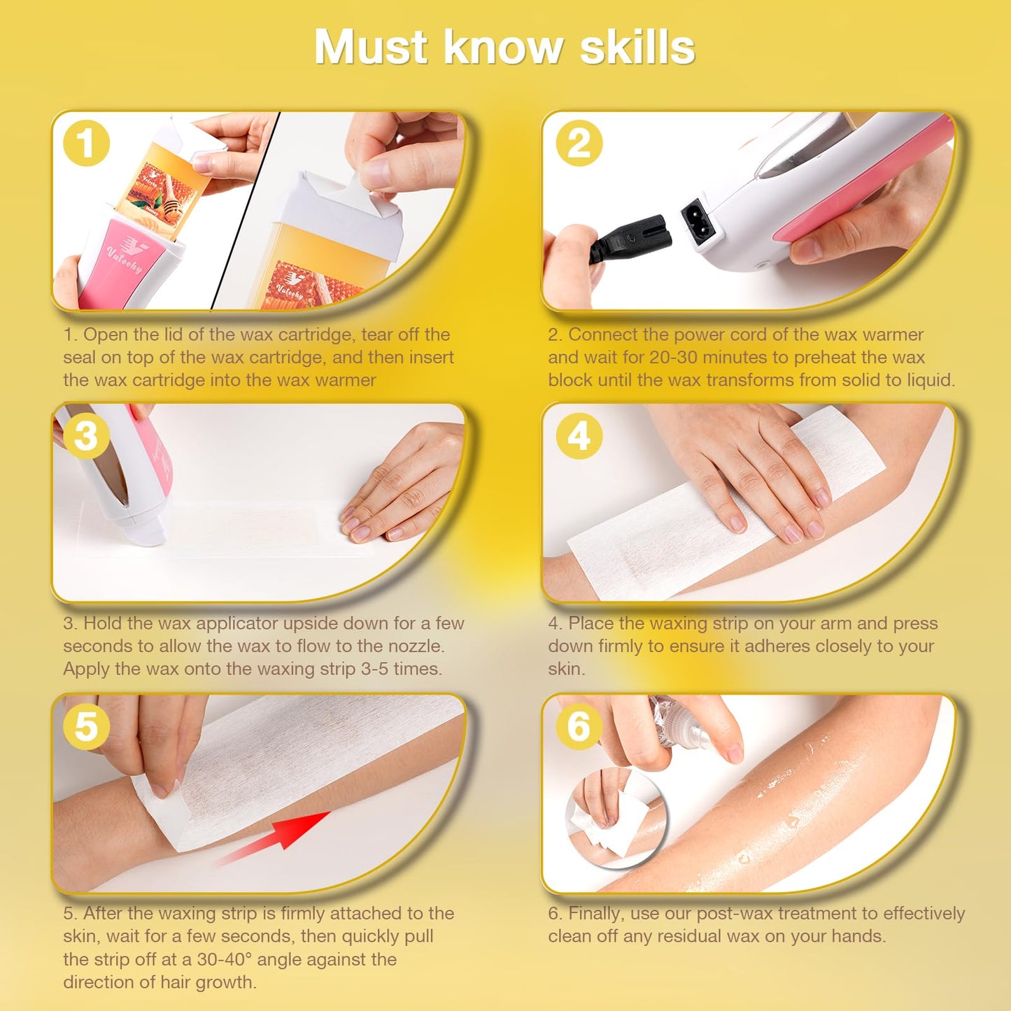 Vuteehy Roll on Waxing Kit, Roll On Wax kit for Hair Removal At Home, Waxing Kit for Women Men, Soft Wax Heater for Larger Areas of the Body, with 2 Honey Cartridges and 50 Wax Strips
