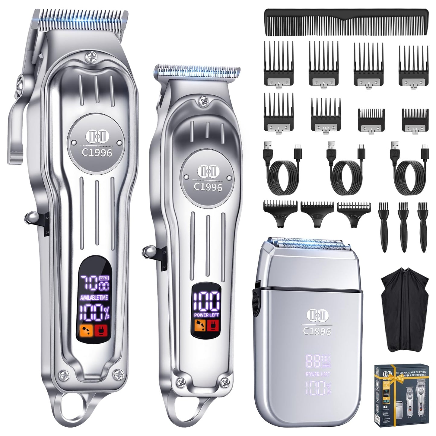 CIICII Mens Hair Clippers and Trimmers Set, Professional Cordless Barber Clippers for Hair Cutting Kit (Electric Razor Shavers & Beard/Hair Trimmer Haircut Kit) Clippers for Men DIY Home Salon