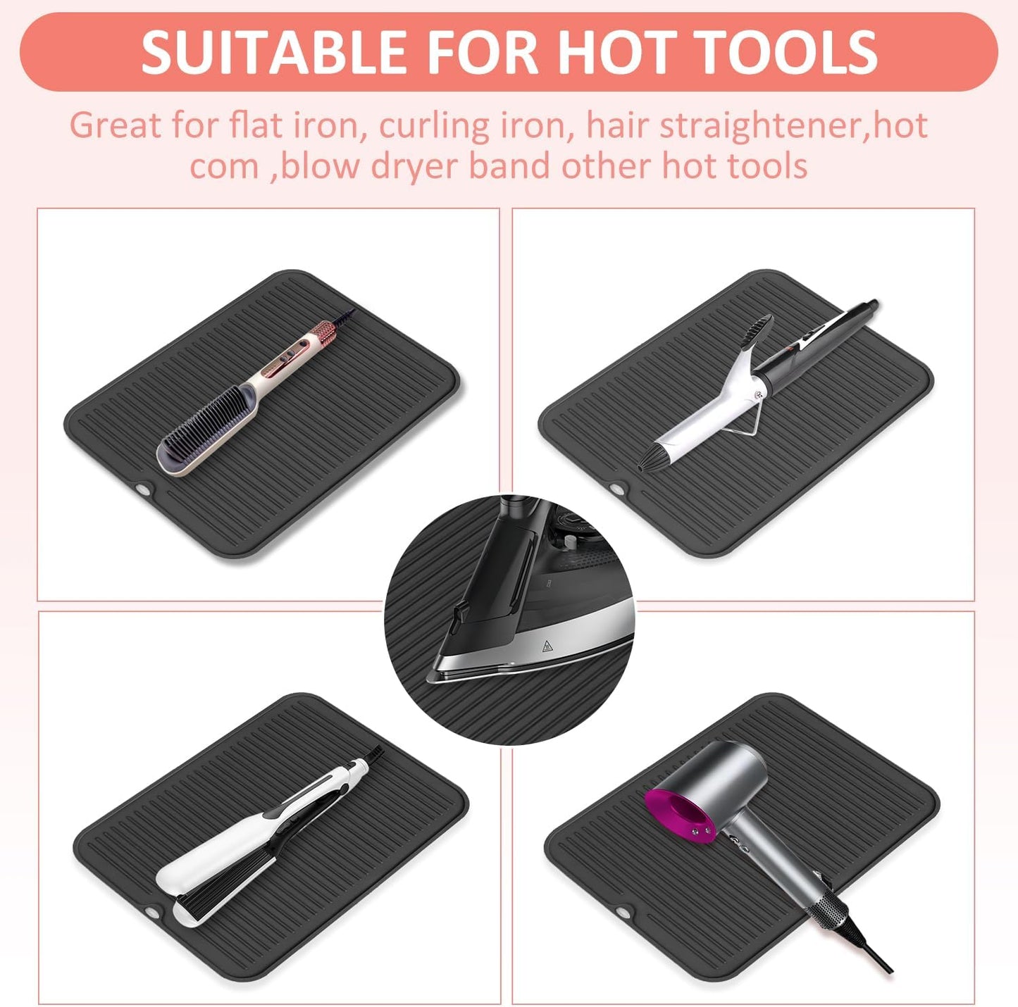 Heat Resistant Silicone Mat for Hair Tools - Curling Iron & Flat Iron Pad | Portable Styling Cover