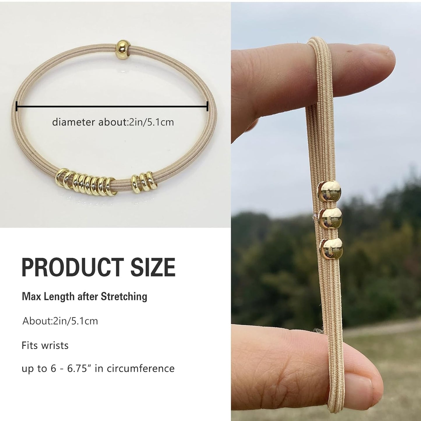 Blonde Boho Hair Ties Bracelet - Trendy Elastic Ponytail Holders with Gold Bead | Ideal for Thick, Thin, Curly Hair (Beige)