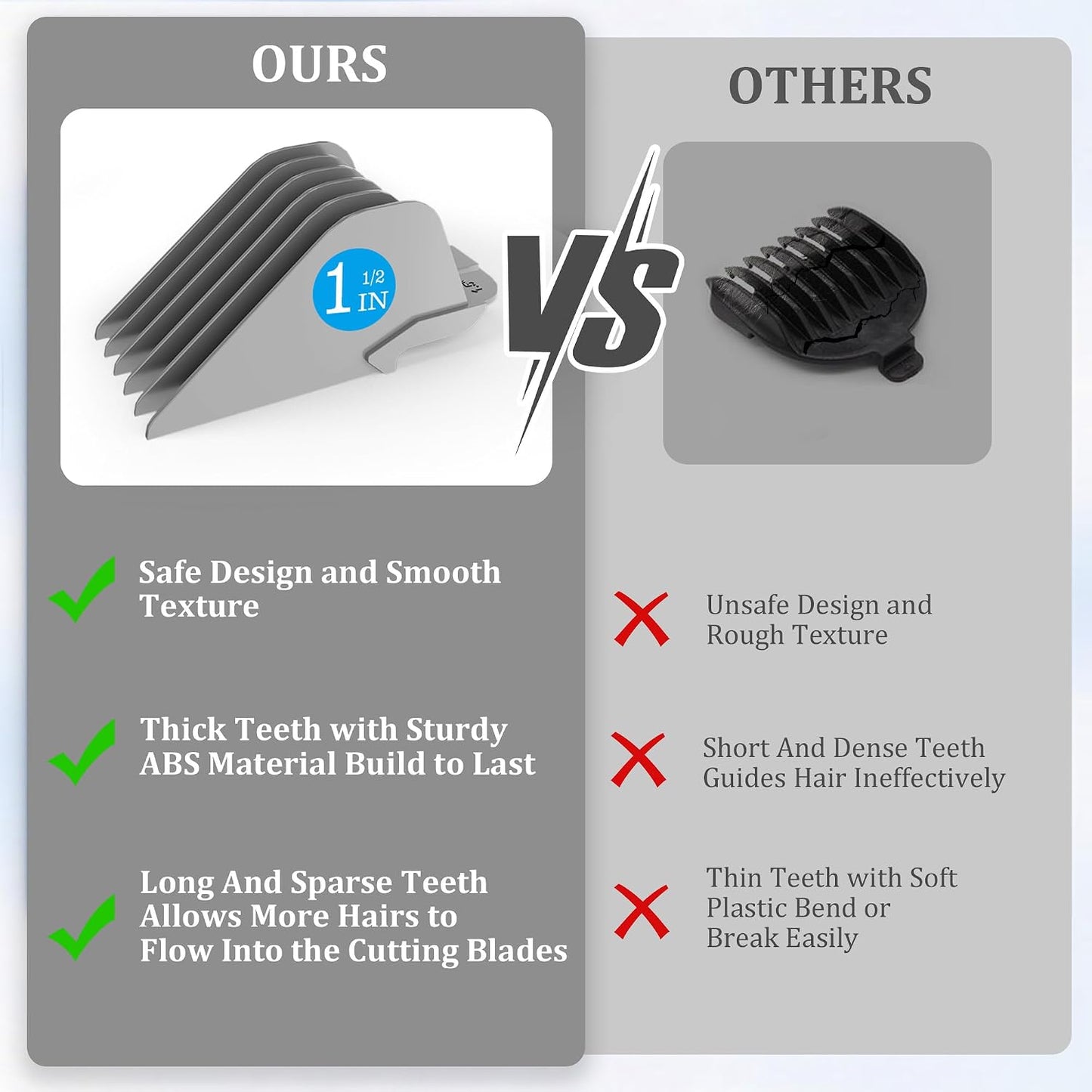Wahl Clipper Guards - Universal Hair Clipper Attachments Set | 6 Extra Long Sizes 2.5" to 1.25" (Gray)
