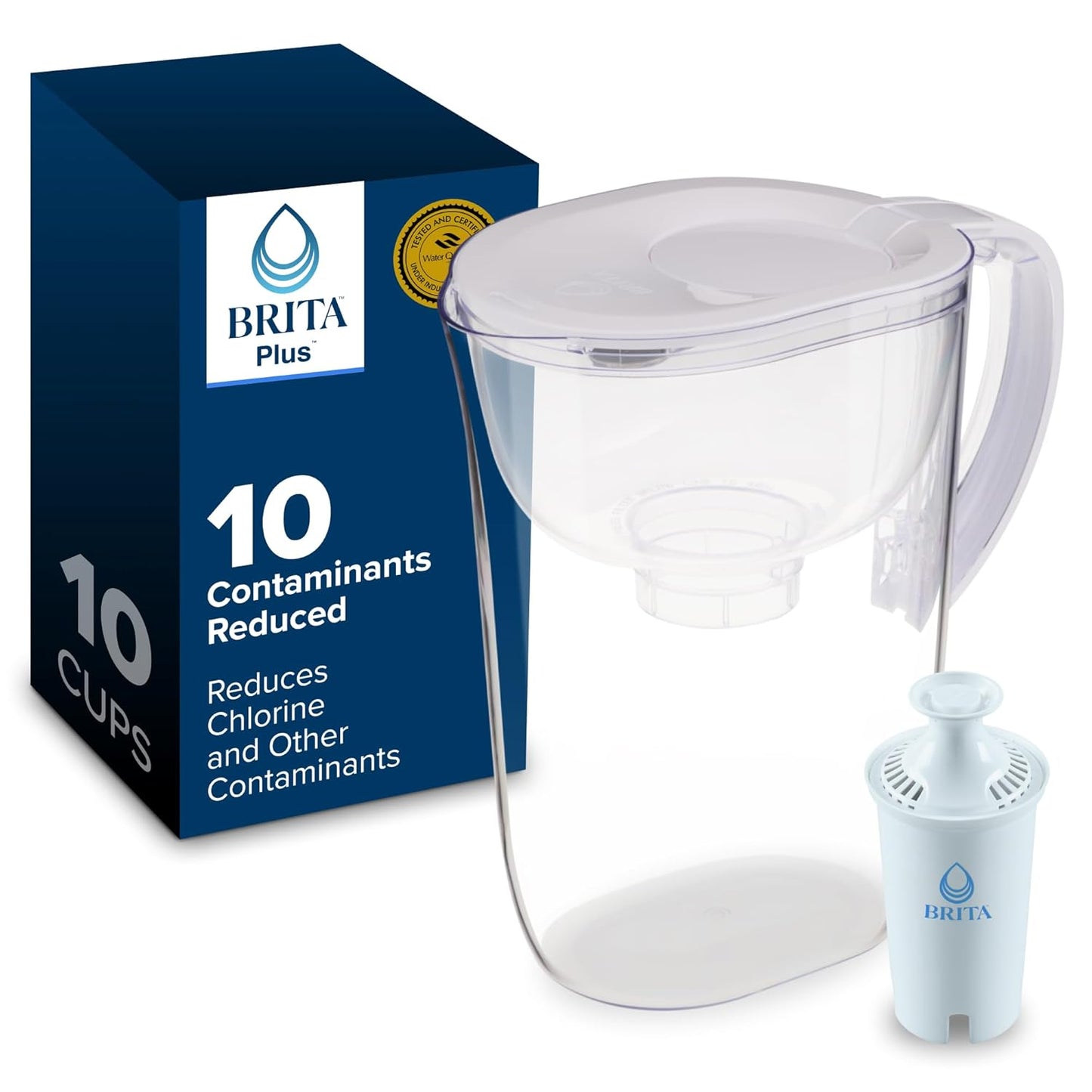 Brita Large 10-Cup Water Filter Pitcher - Reduces Chlorine Taste & Odor | Black