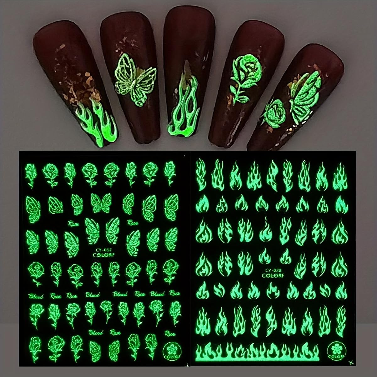 1 Pack Glow in The Dark Self Adhesive Nail Art Sticker CY 055 Animal Cartoon Pattern Glossy Finish Plastic Manicure Accessory