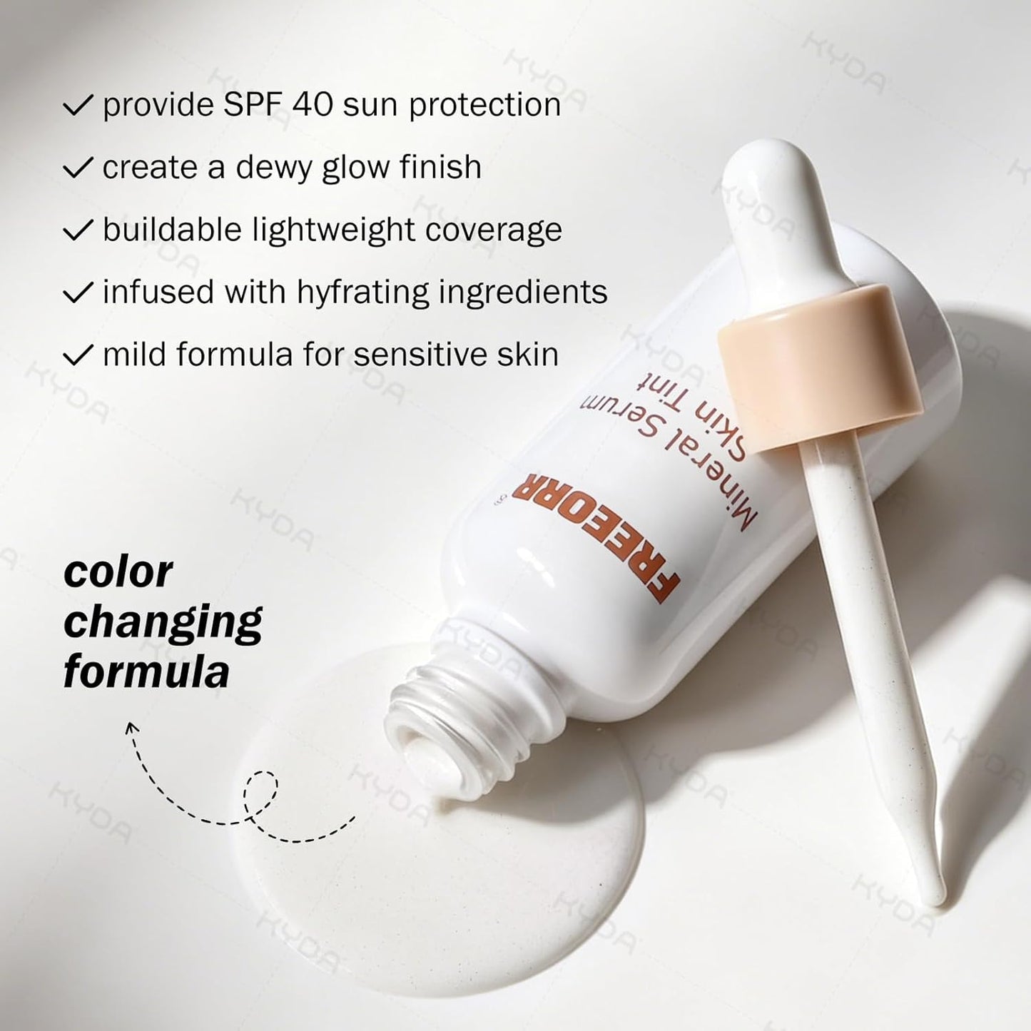 KYDA SPF 40 Color Changing Foundation - Mineral Serum Skin Tint for Mature Skin | Mirage Shade Adjusting Makeup