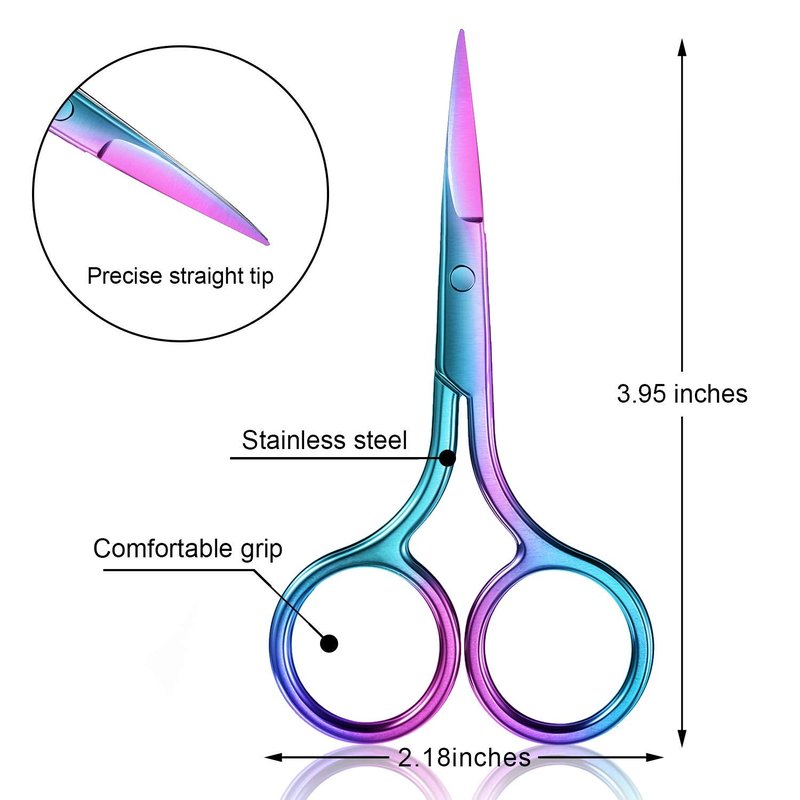 Mudder 3 Pack Small Nose Scissors Facial Hair Trimming Mini Beauty Stainless Steel Grooming Pointed Scissor for Grooming Eyebrows, Nose, Mustache, Beard (Rainbow Color)
