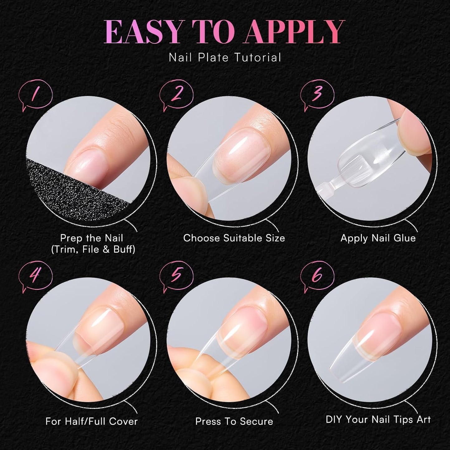 Coffin Nail Tips - 504 PCS Pre-Etched Clear Acrylic Full Cover | 15 Sizes for Salon & DIY Use