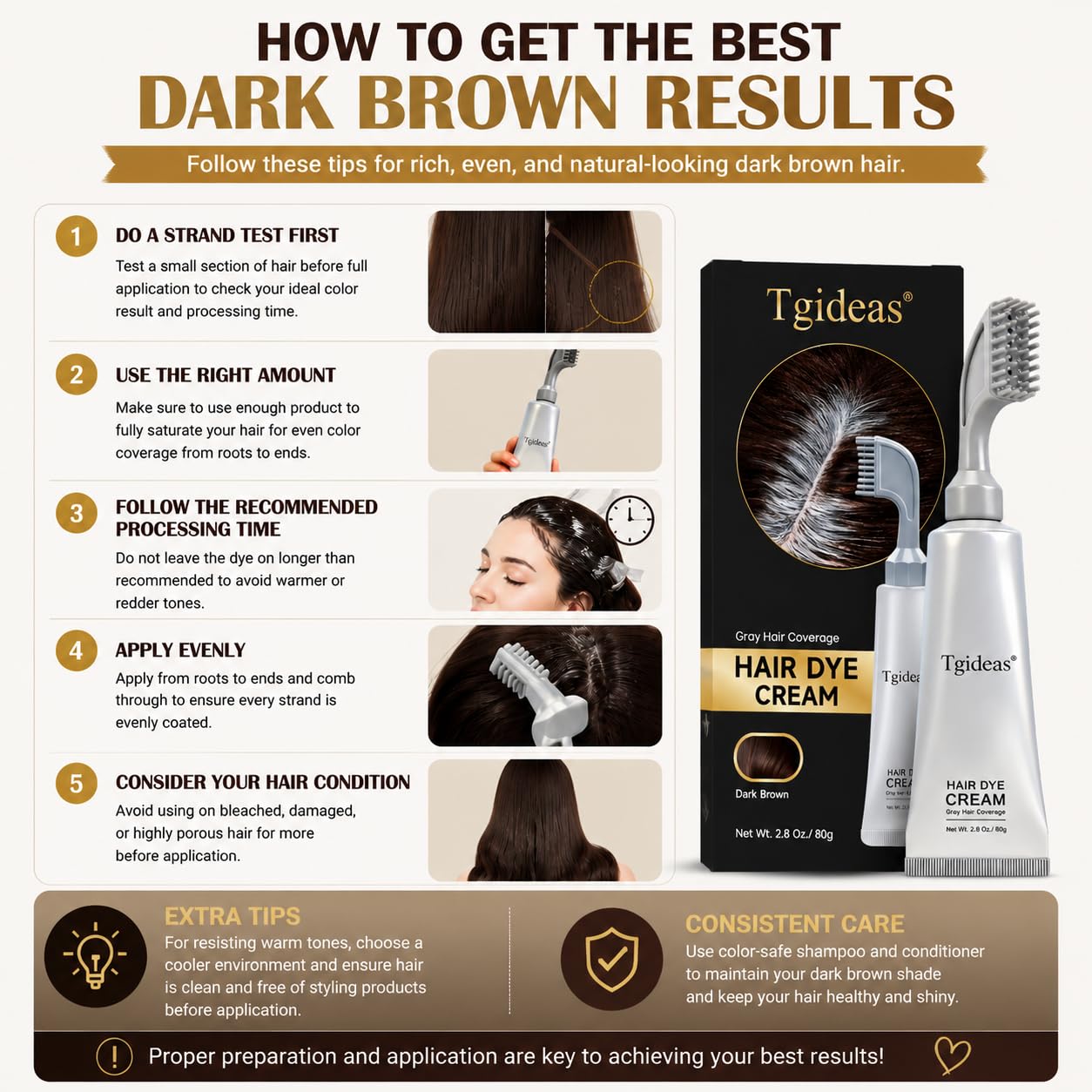 Tgideas Hair Dye Comb Root Touch Up, Ammonia Free Gray Coverage, Dark Brown