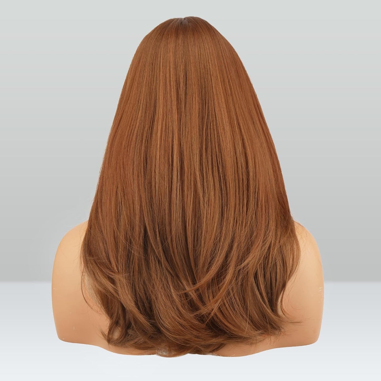FESHFEN Auburn Wigs with Bangs for Women - 18" Long Layered Synthetic Hair for Daily & Party Wear
