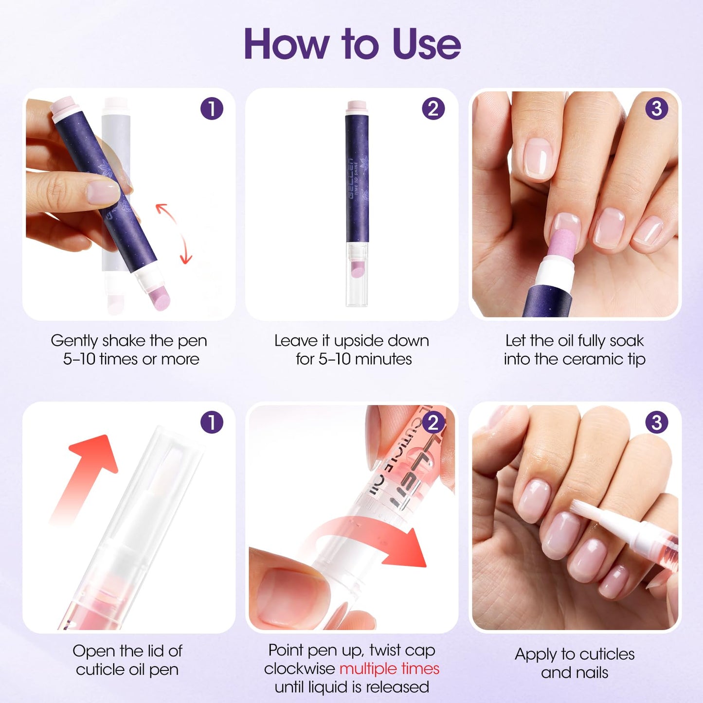 Gellen 2Pcs Ceramic Cuticle Oil Pusher Pen, Grape & Rose Scent