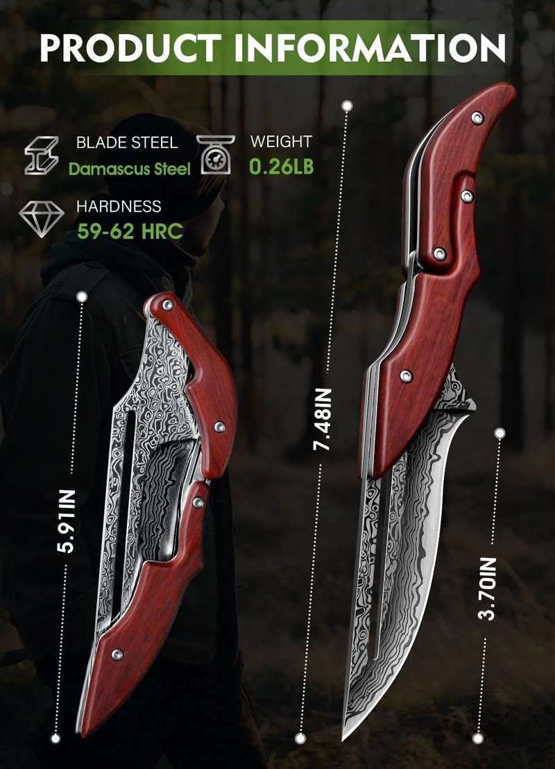 Dream Reach Folding Pocket Knife, Folding Knife with Elegant Pattern, Cool EDC Pocket Knives with Ergonomic Rosewood Handle for Outdoor Camping, Gift Collection for Men Women