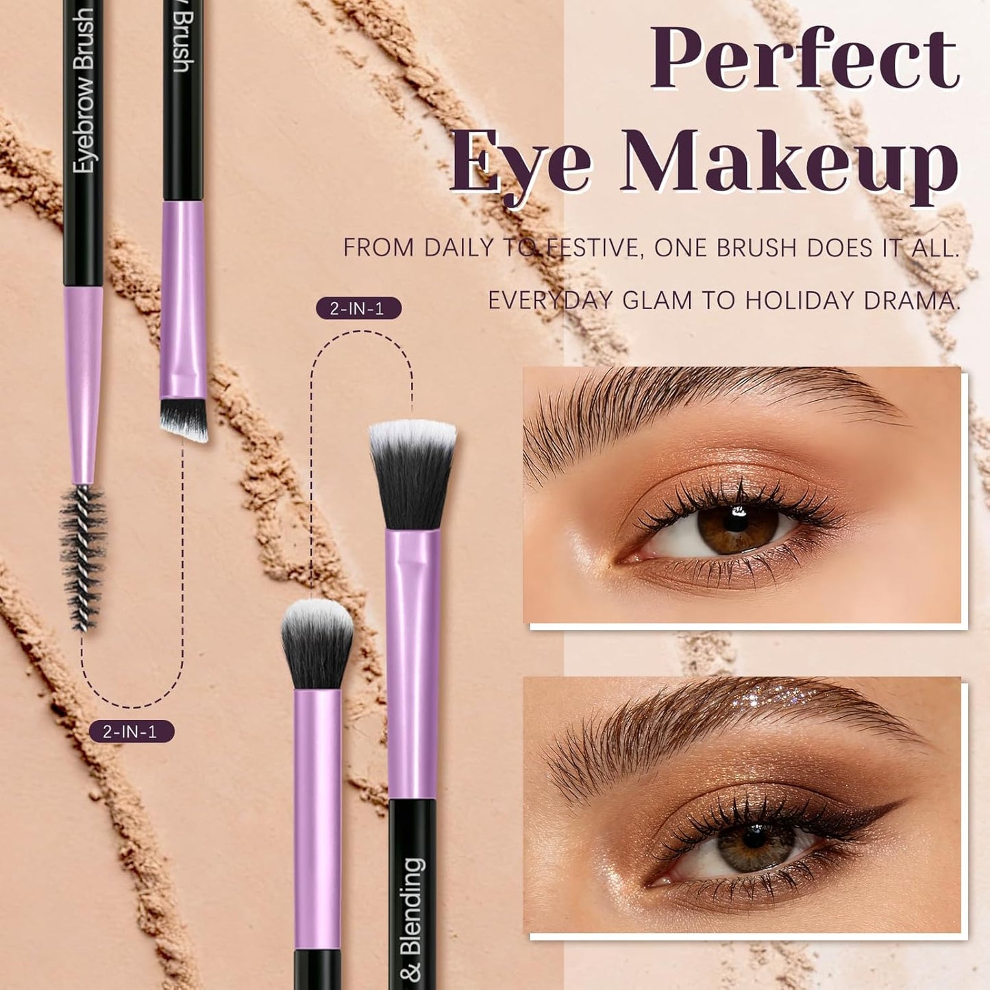 Makeup Brush Set - Premium Synthetic Brushes with 2 Puffs | 8-Piece Kit for Powder, Concealers, Eyeshadows, Blush - Perfect for Beginners & Travel (Purple)