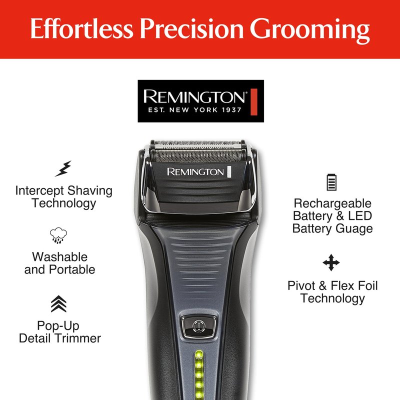 Remington F5 Power Series Foil Shaver, Electric Razor for Men, Cordless Rechargeable with Pop Up Trimmer, Pivot & FlexFoil Technology, Lightweight Handheld Design, Black (Pack of 2)