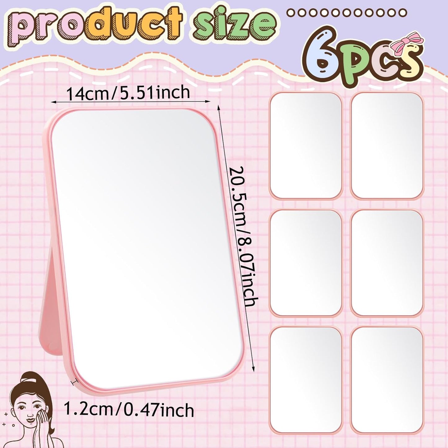 DoubleFill 6 Pcs Spa Party Mirror Set - Makeup Mirrors for Sleepover Favors | Pink