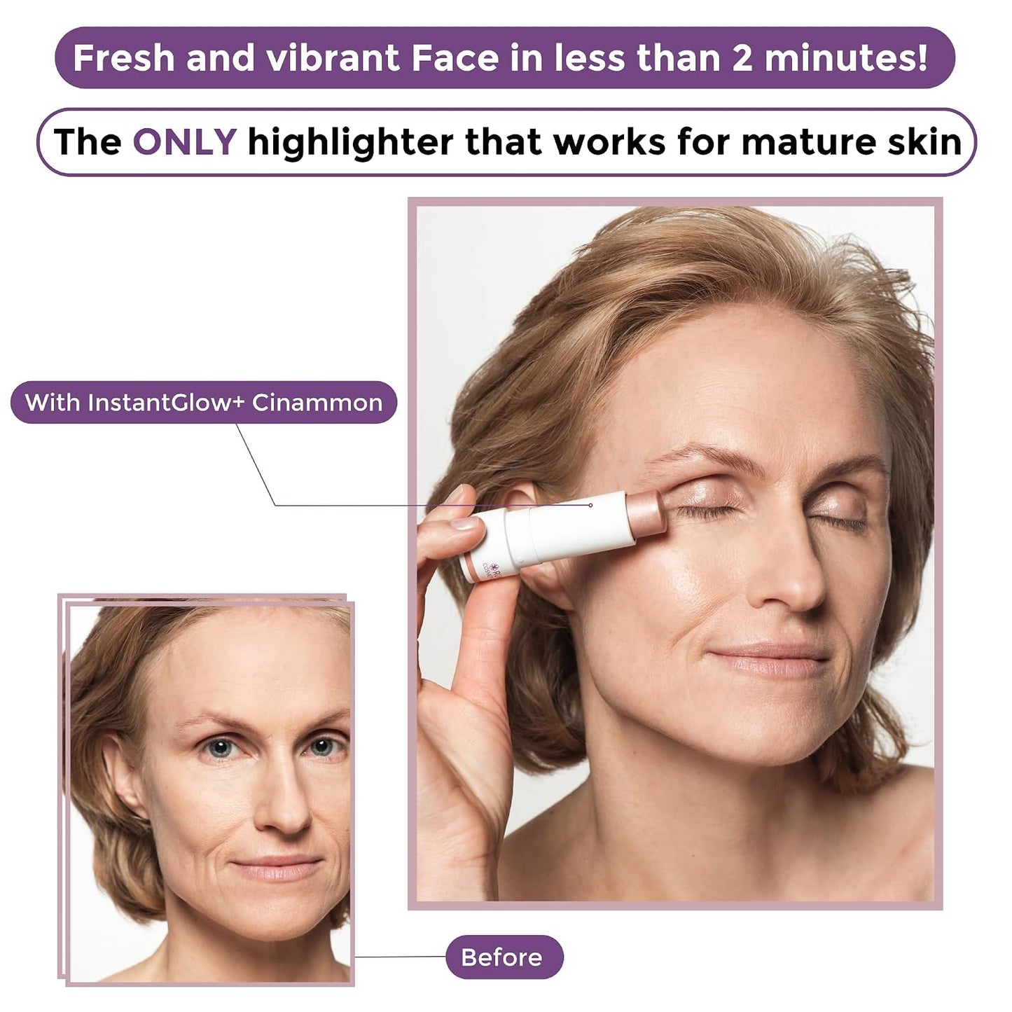 InstantGlow+ 4-in-1 Highlighter Stick for Older Women - Radiant Glow & Nourishing Formula | Vanilla