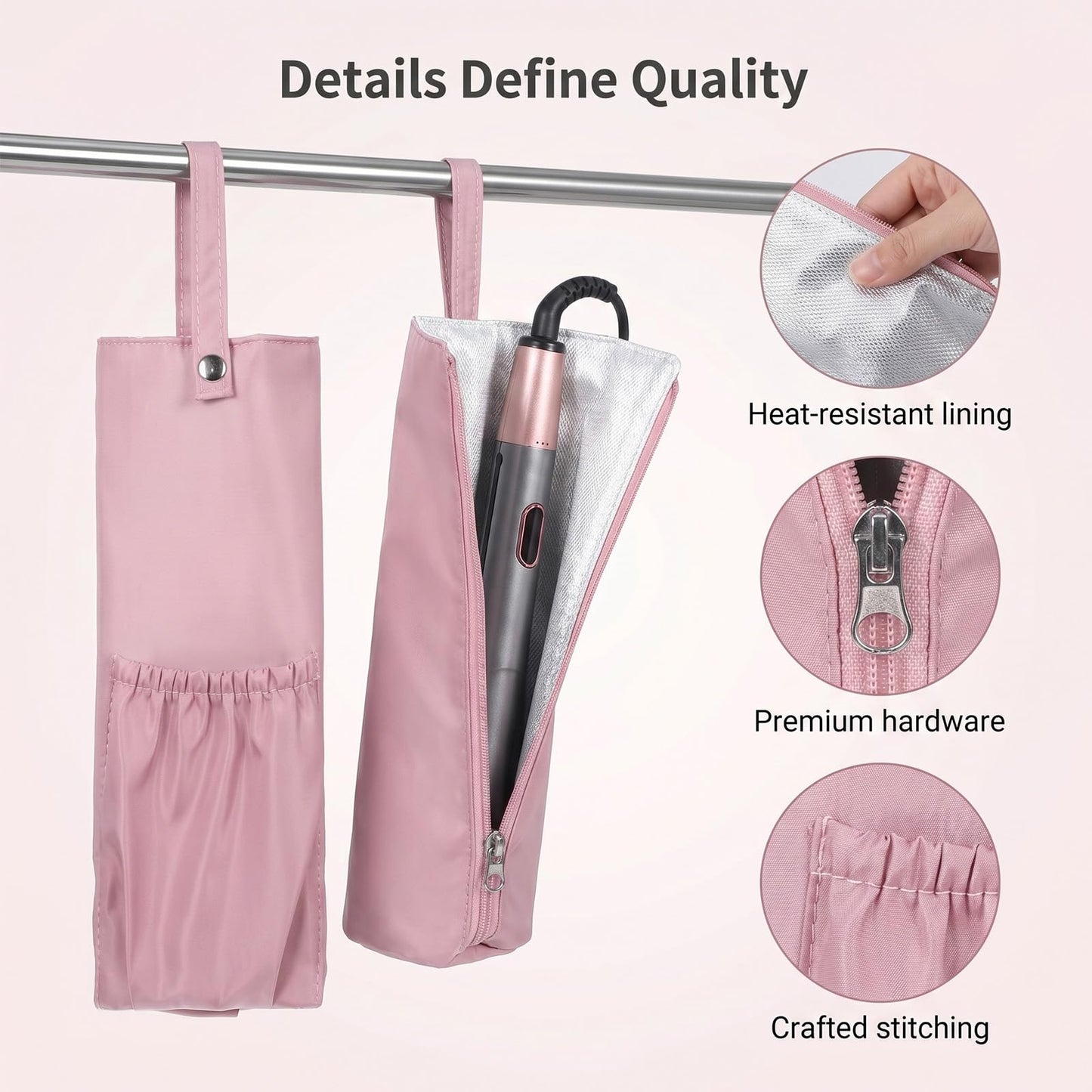 QFGasre Hair Tool Organizer Heat Resistant Hot Tools Holder & Mat Hair Tool Travel Bag Case Portable Hot Tools Organizer Cover Pouch for Curling Iron, Flat Iron, Hairs Straightener, Pink