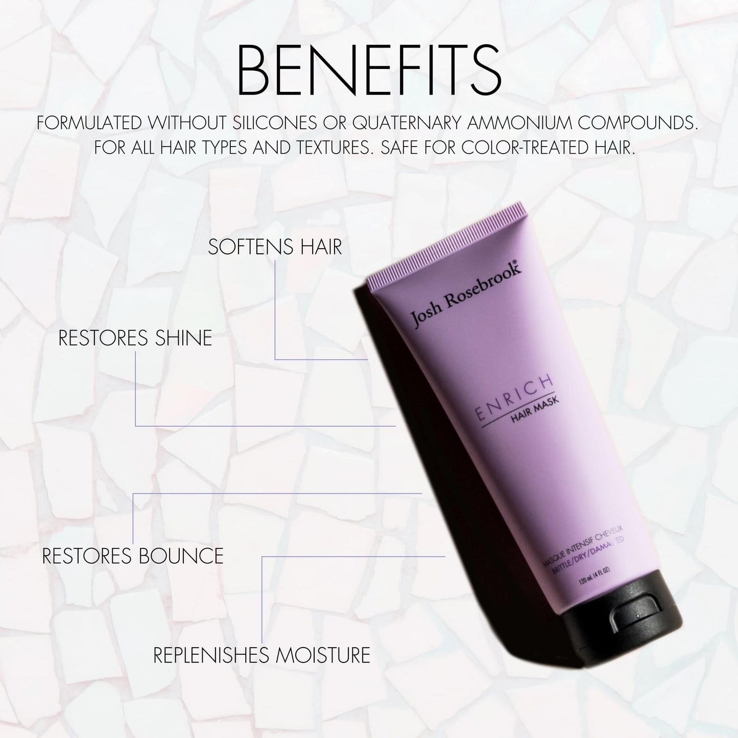 Josh Rosebrook Enrich Hair Mask for Dry & Damaged Hair, Deep Conditioning & lightweight - Anti-Frizz Leave-In Repair Treatment For Split Ends & Breakage, 4 fl oz