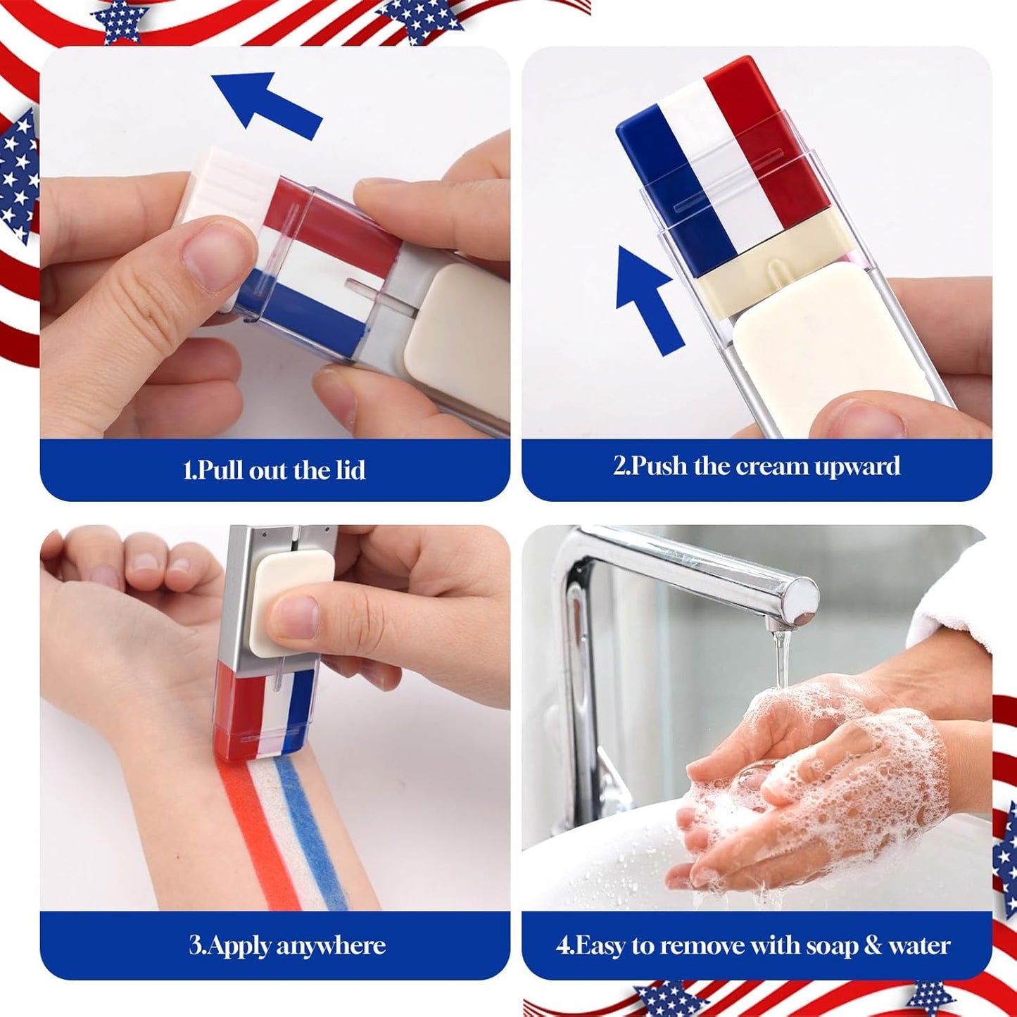 Red White and Blue Face Body Paint Stick - Skin-Friendly, Long-Lasting Color for World Cup 2026 | 4th of July Celebration