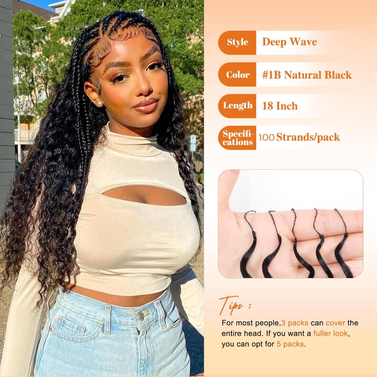 Miracle Knots Hair Feather Crochet Hair For Women, Deep Wave Crochet Hair Pre Looped 100 Strands 180g Synthetic Pre Separated Invisible Deep Curly Crochet Hair (1b#, 18inch 100strands)