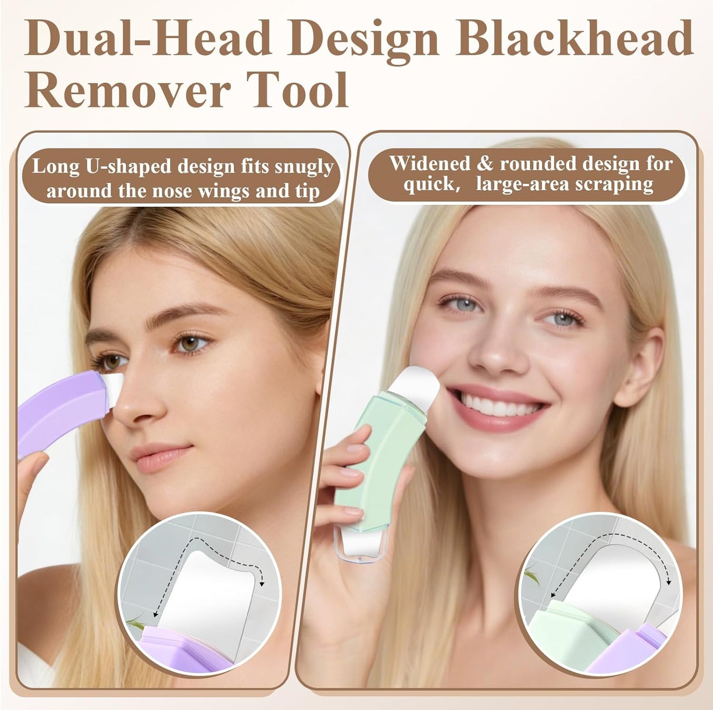 Blackhead Remover Tool Set - 2-Pack 3D Dual-End Pore Cleaner | Deep Cleansing Scraper for Nose & Face (Purple + Green)
