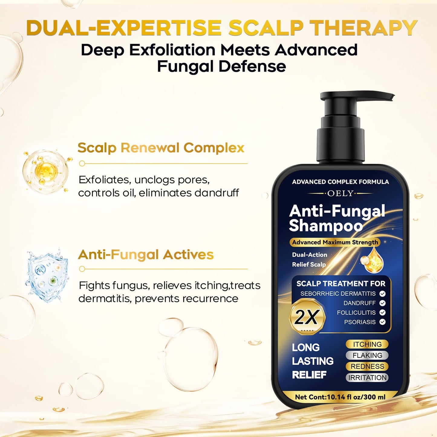 oely Enhanced Antifungal Shampoo for Seborrheic Dermatitis, Folliculitis & Scalp Psoriasis – Anti-Dandruff Shampoo for Men & Women, Relieves Itchy Dry Scalp, Sulfate & Paraben-Free, 10.1 Fl Oz-Fresh