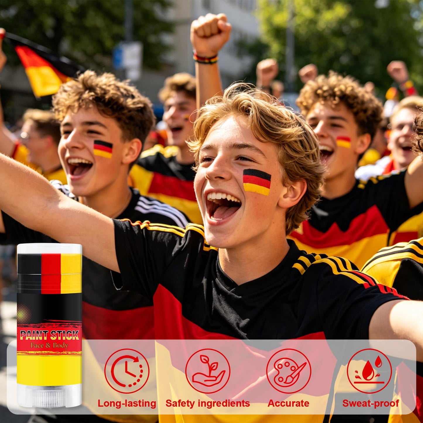 Germany Face Paint Stick - Sweatproof High Pigment for World Cup Fans | Black, Red & Yellow