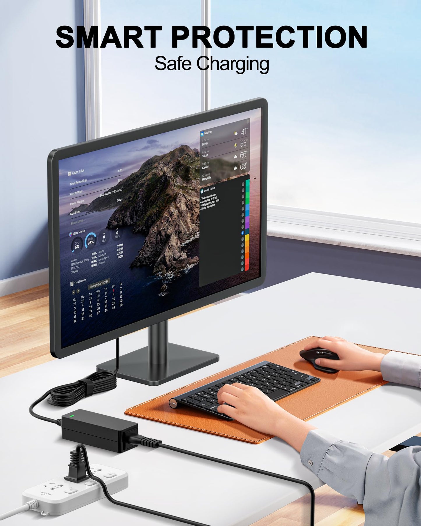 WUKUR 19V DC Power Supply Compatible with LG Monitor Power Cord Replacement Compatible with LG 19" 20" 22" 23" 24" 27" 32" UltraWide LCD LED HD TV Monitor