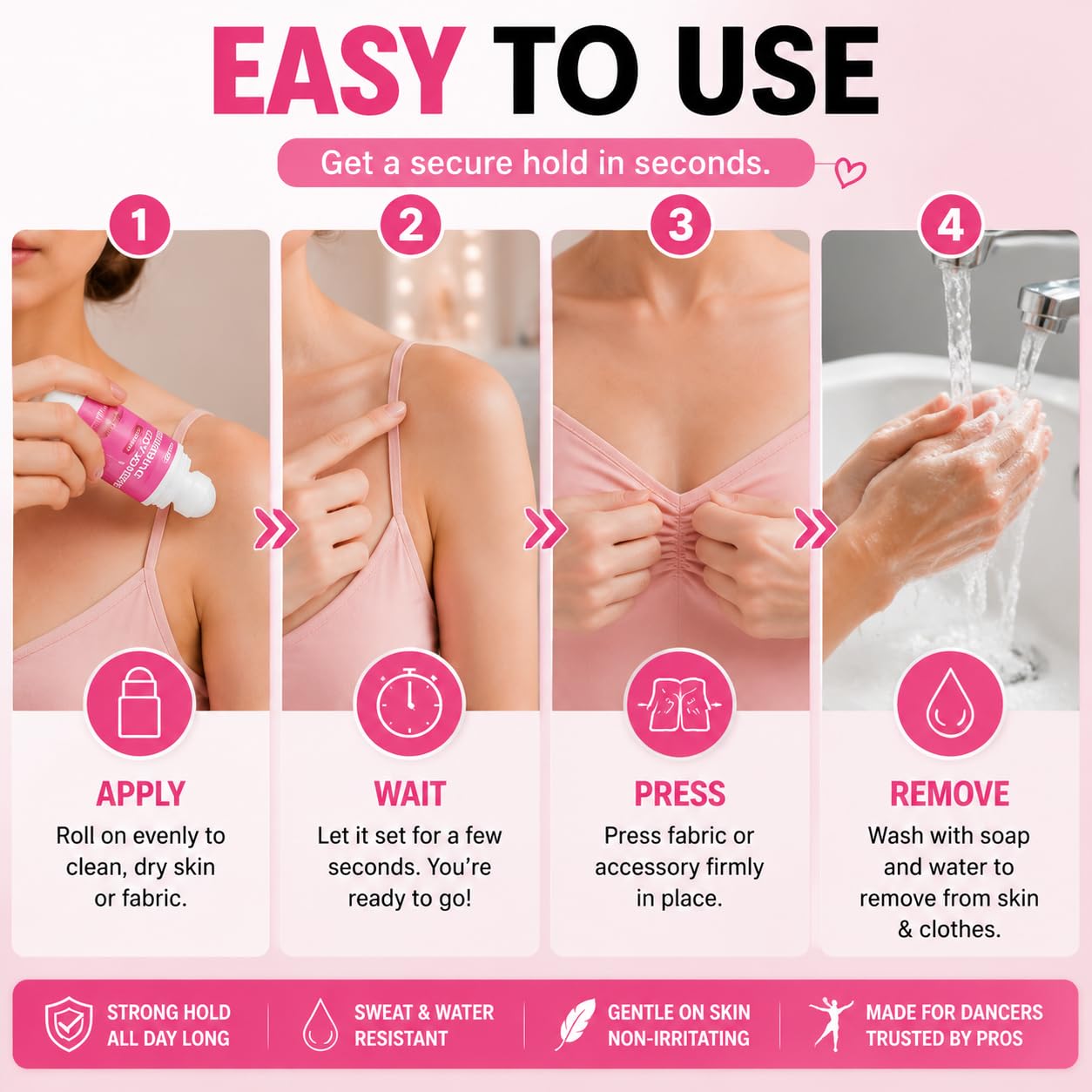 Body Glue & Body Adhesive for Clothing - Sweat-Resistant Roll-On | Clear, Hypoallergenic, 2 fl oz