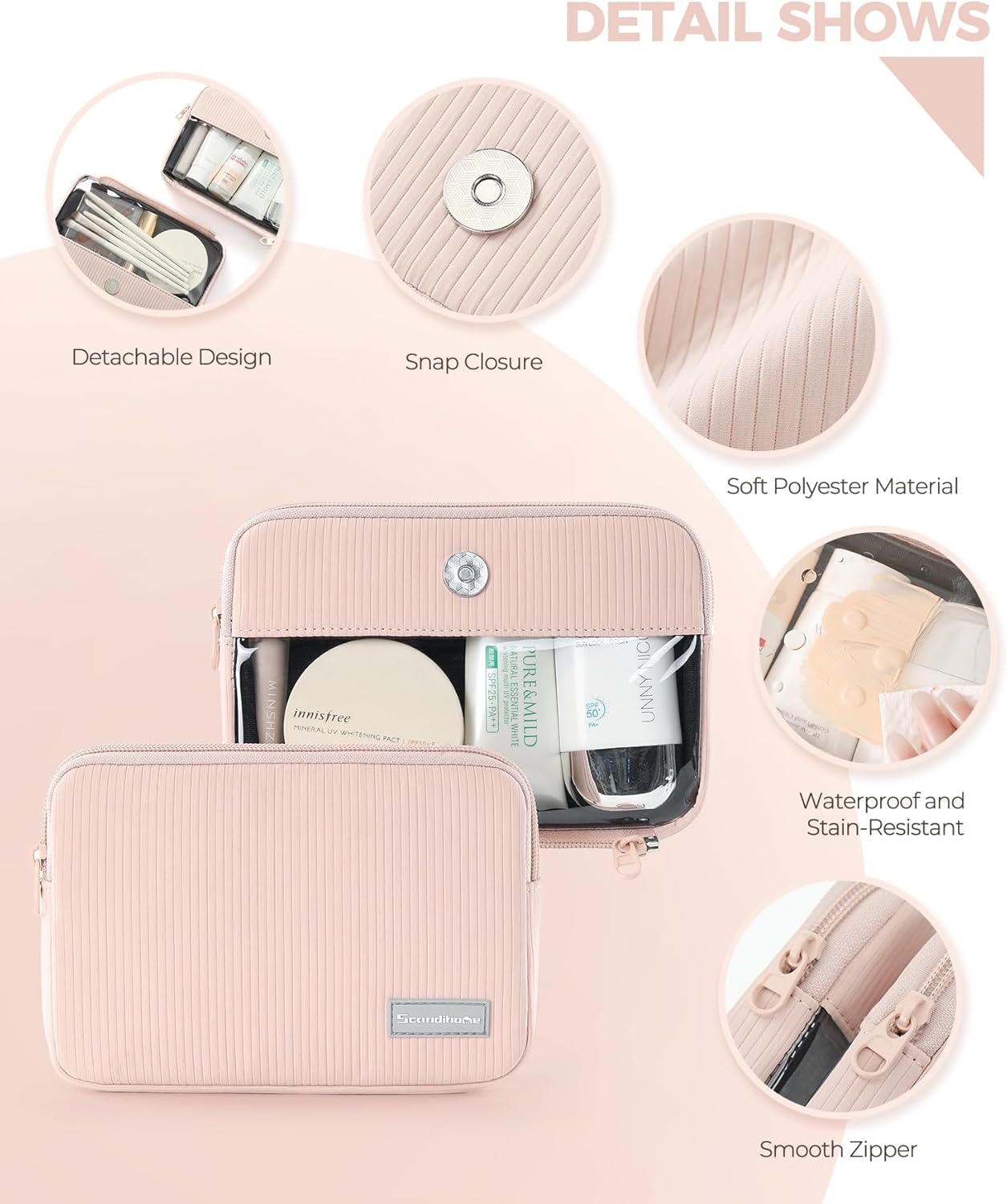 Preppy Makeup Bag - Double Detachable Cosmetic Organizer | Clear Portable Travel Pouch for Beauty & Tech Essentials