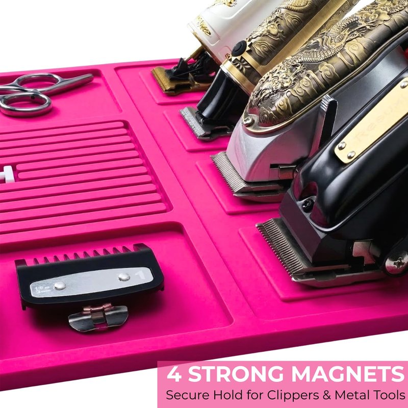 Magnetic Barber Mat, Magnetic Barber Mats For Clippers and Supplies, Barbershop Pad for Station, Beauty Salon Table Matt, Barbering Tool Organizer for Pro Hairstylist, Pink
