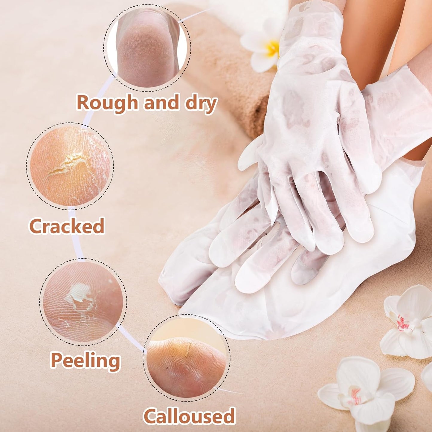 Hydrating Hand and Foot Mask Set - Moisturizing Socks for Dry, Cracked Heels | Honey & Milk, Vitamin E, 3 Pairs Each