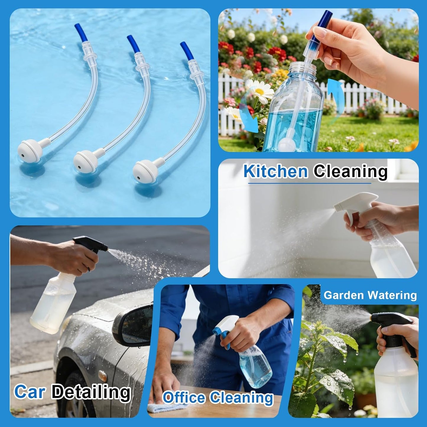 Universal Fit 360° Spray Bottle Adapter - 3-Pack Nozzle & Weighted Tube for Home, Garden, Kitchen | Versatile Replacement
