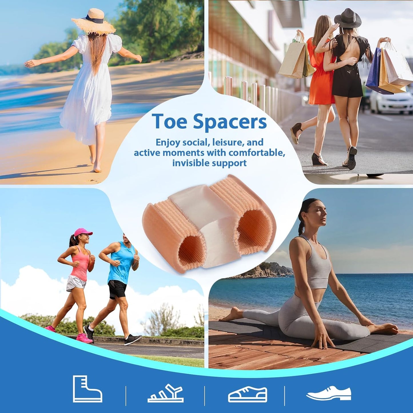 Bunion Toe Separators - 3-Point Gel Spacers for Overlapping Toes | 4 Pack, Large Size