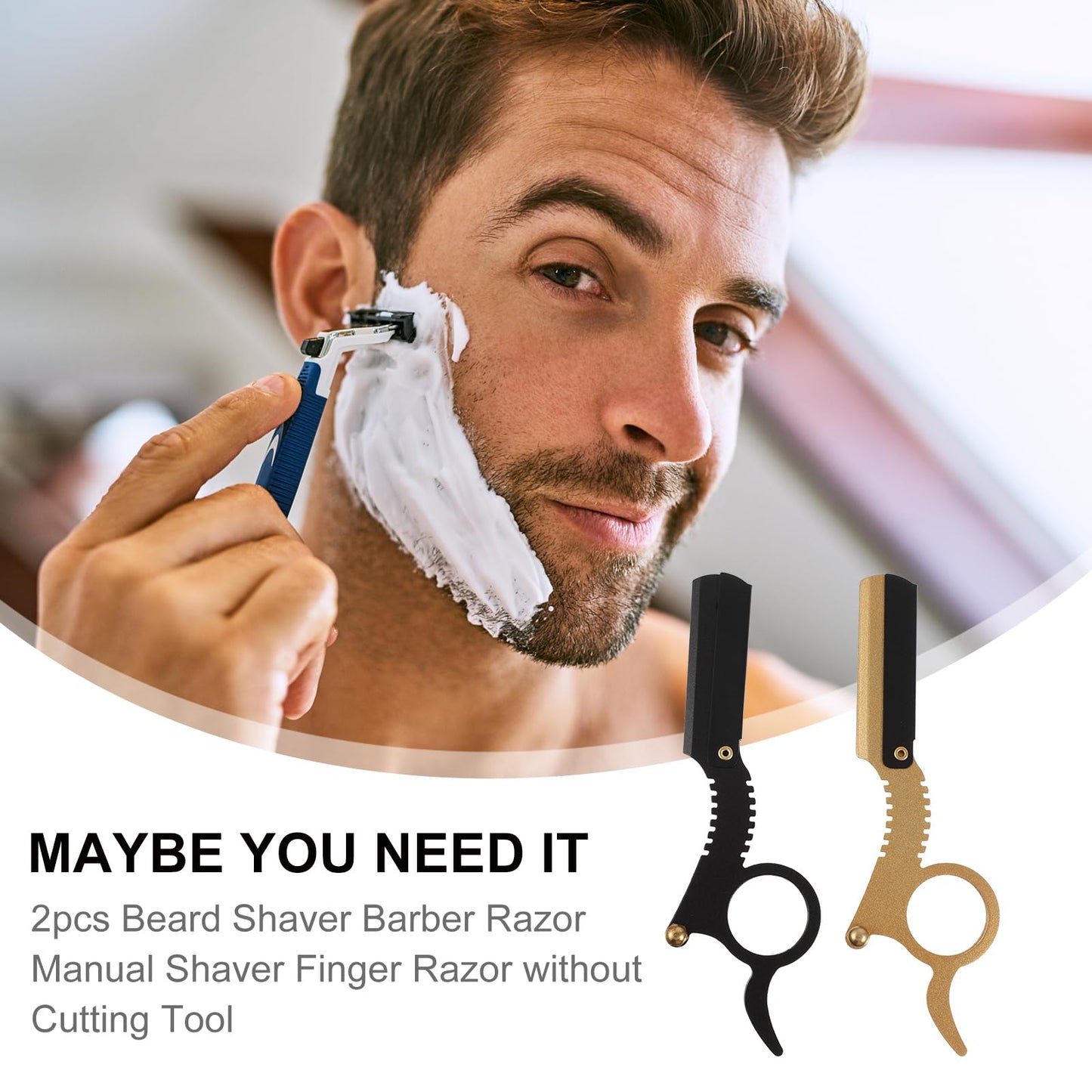 Beavorty Manual Razor 2 Pcs Finger Razors for Men Beard Shaving and Eyebrow Grooming Straight Edge Metal Barber Tools 5.11 Inch Ergonomic Design