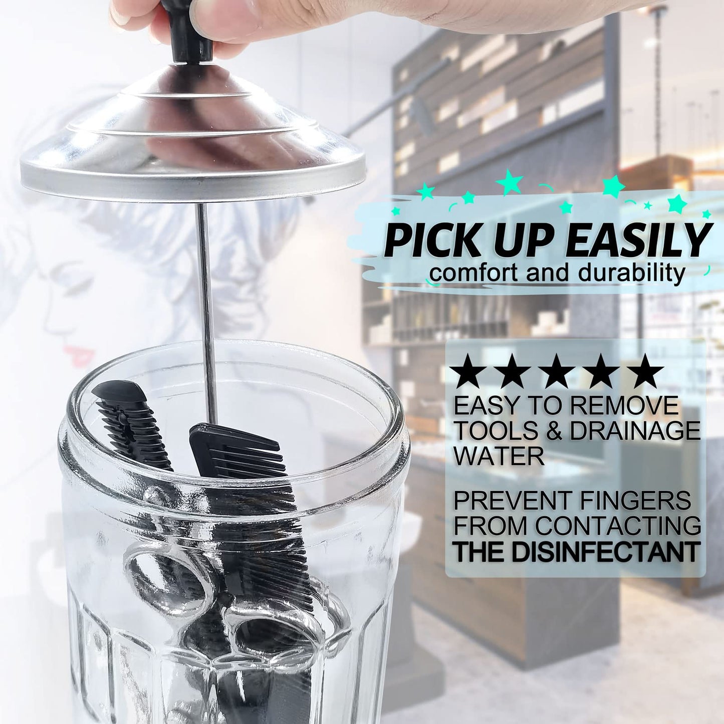 33 Oz Glass Disinfectant Jar with Removable Basket, Keedolla Barber Disinfecting Soaking Jar Glass Disinfecting Container for Barber Supplies, Spa and Nail Tools