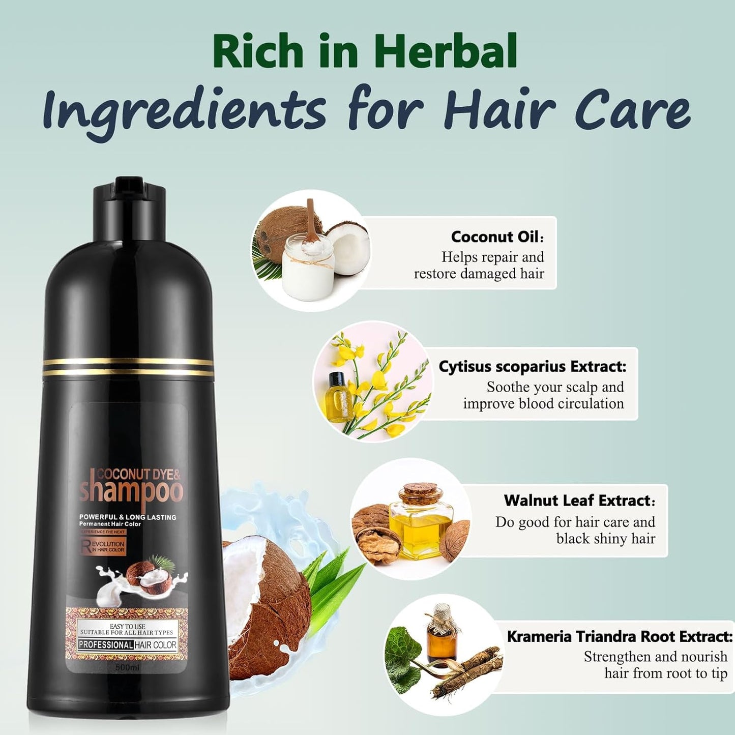 Instant Black Hair Shampoo for Gray Hair - Herbal 3-in-1 Dye for Men & Women | 16.90 Fl Oz