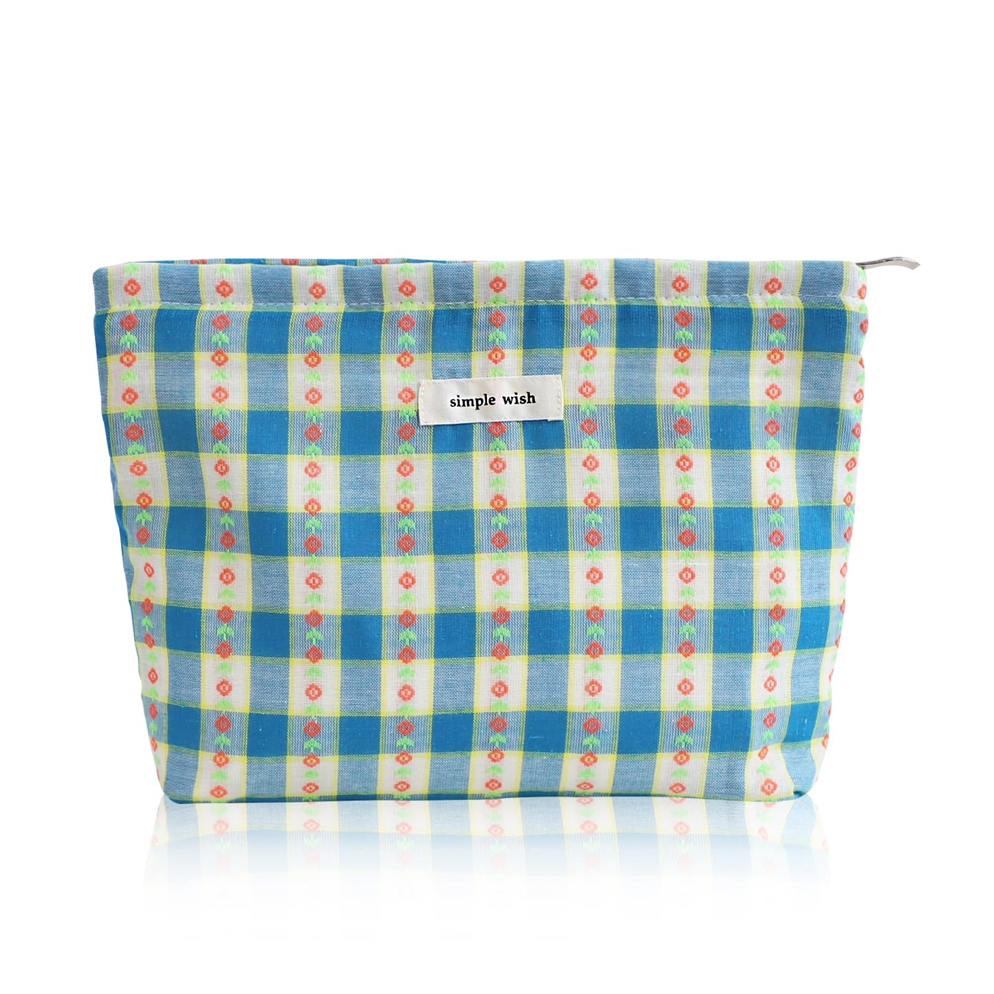 Wudygirl Makeup Bag for Women Travel Cosmetic Bag 10.5"x7.5" Blue Floral