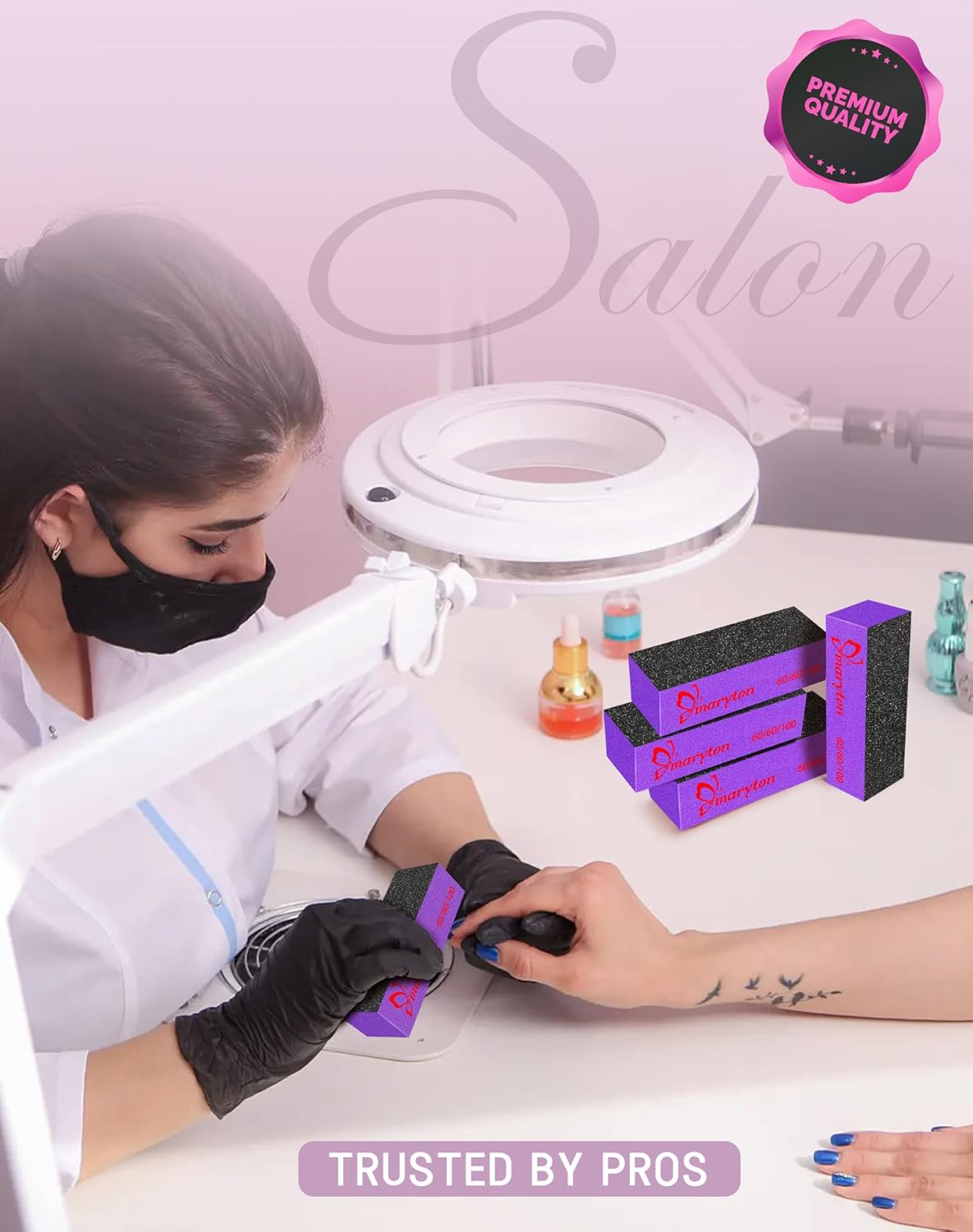 Nail Buffer Sanding Block Polisher - 60/100 Grit Acrylic Nail Art Kit | 10 PCS Black & Purple