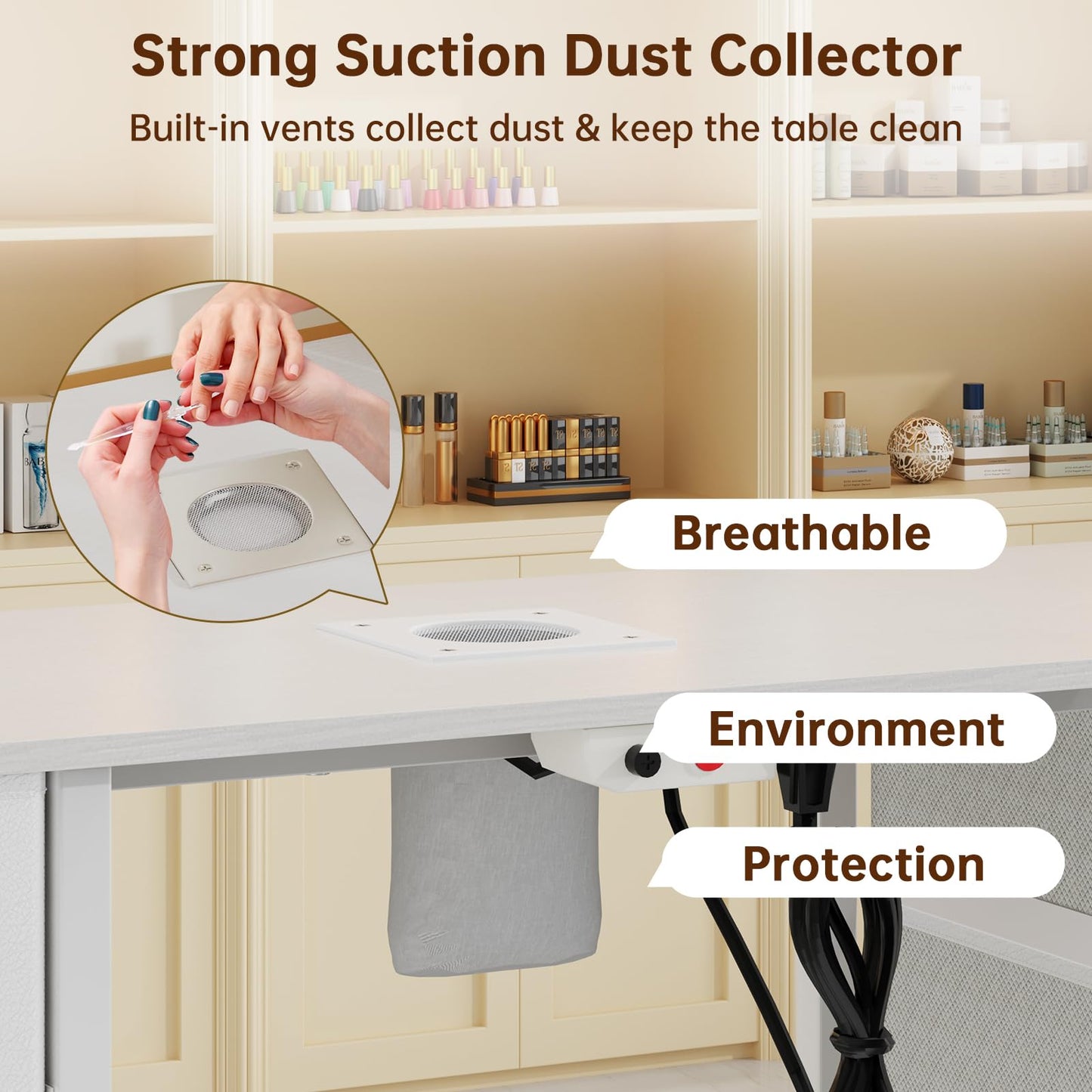 DrawXynth Nail Desk, Manicure Table, Nail Beauty Salon Workstation w/Electric Dust Collector, 8 Fabric Drawers
