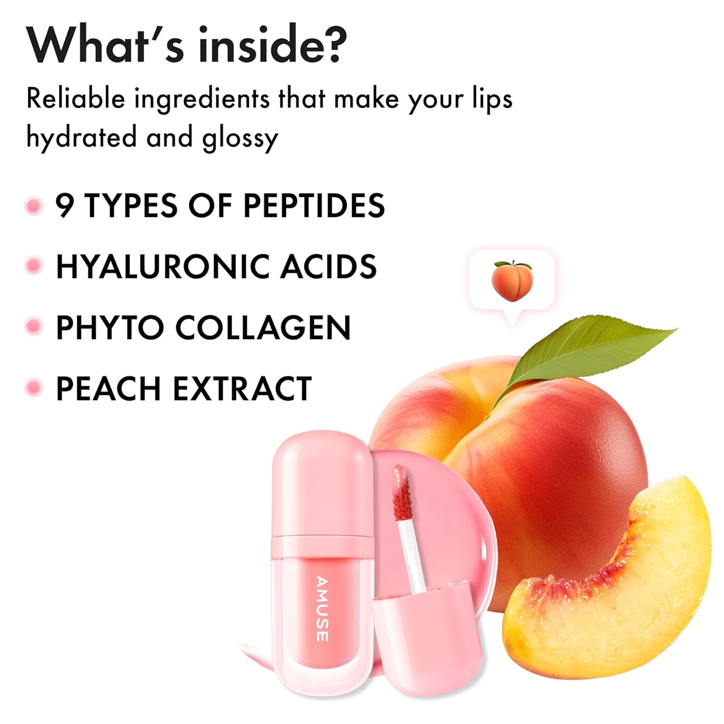 Bebe Tint Lip Stain by Amuse SEOUL | 24-Hour Long-Lasting, Glass-Like Plumping, Vegan Hydrating Gloss - 01 BOKSOONGA LOVE