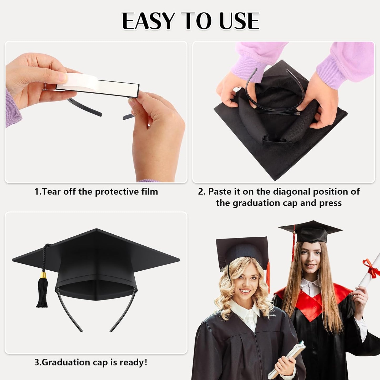 Graduation Cap Headband - Securely Holds Caps & Maintains Hairstyle | 1 Pack