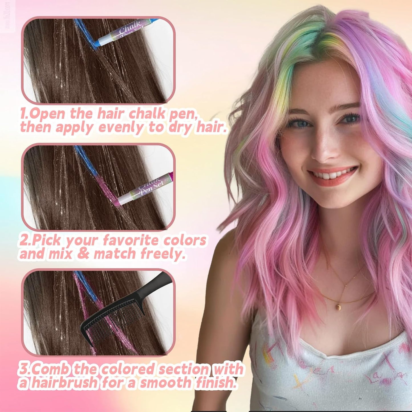 Hair Chalk Set - 12 Washable Temporary Hair Colors for Kids & Adults | Perfect for Parties & Holidays
