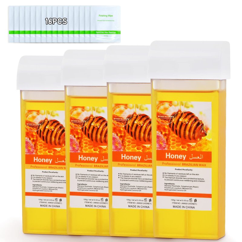Seopri Roll On Wax, Honey Hair Removal Wax Cartridge, Depilatory Wax Roller Refill, 4 Pack - 100% Natural Material, Dermatologically Tested, Easy & Safe to Use, For Body Waxing, Leg and Arms
