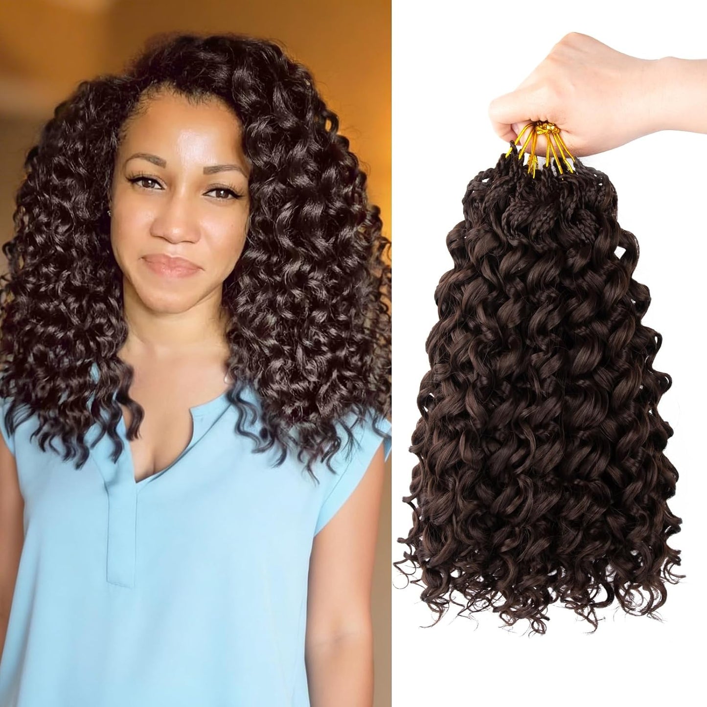 GoGo Curl Crochet Hair - 14 Inch Pre Looped Braids for Black Women | Soft Synthetic Deep Water Wave Extensions