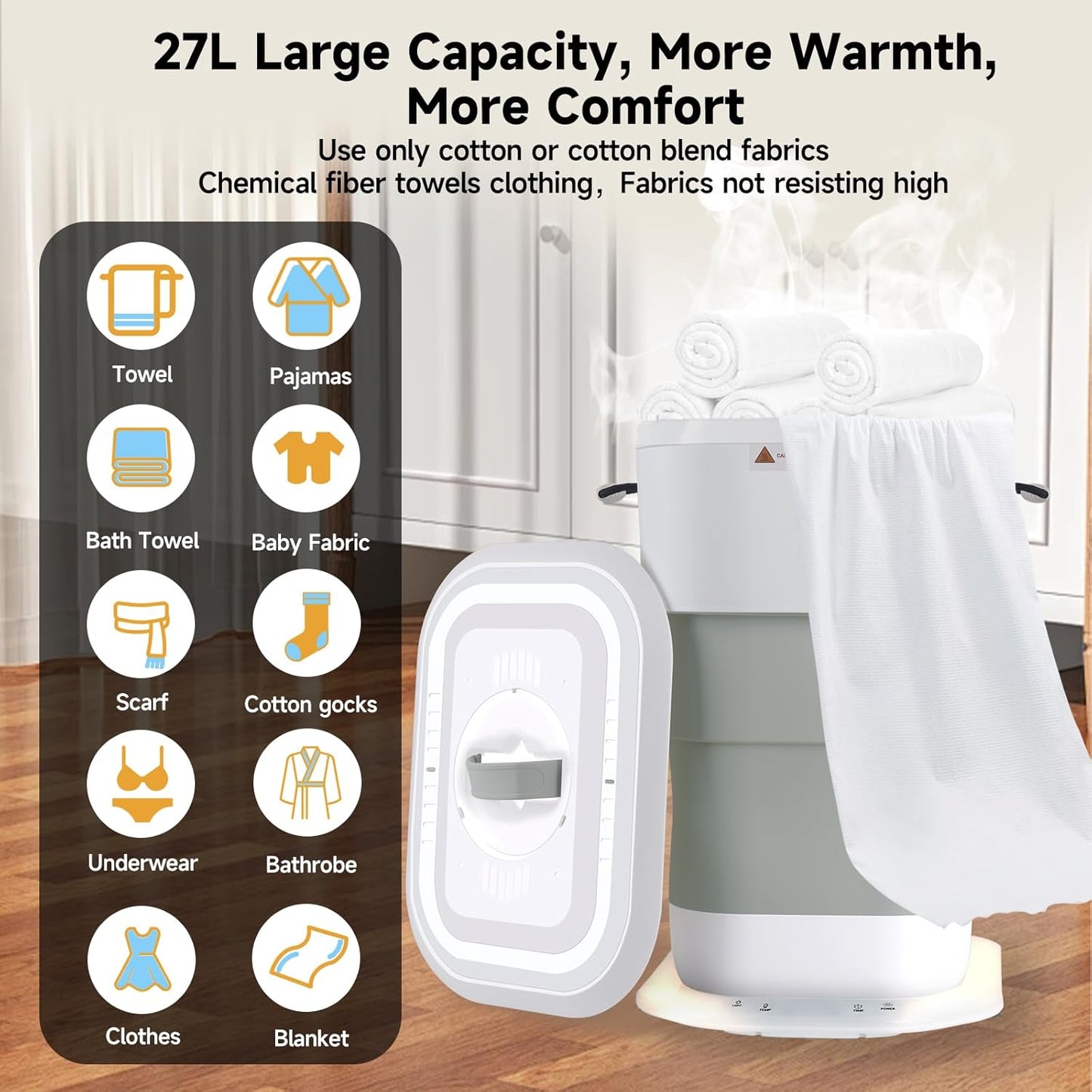LIONROGE 27L Foldable Towel Warmer - Heated Bucket with Timer, Auto Shut Off | Fits Two 40"x70" Towels, Bathrobes