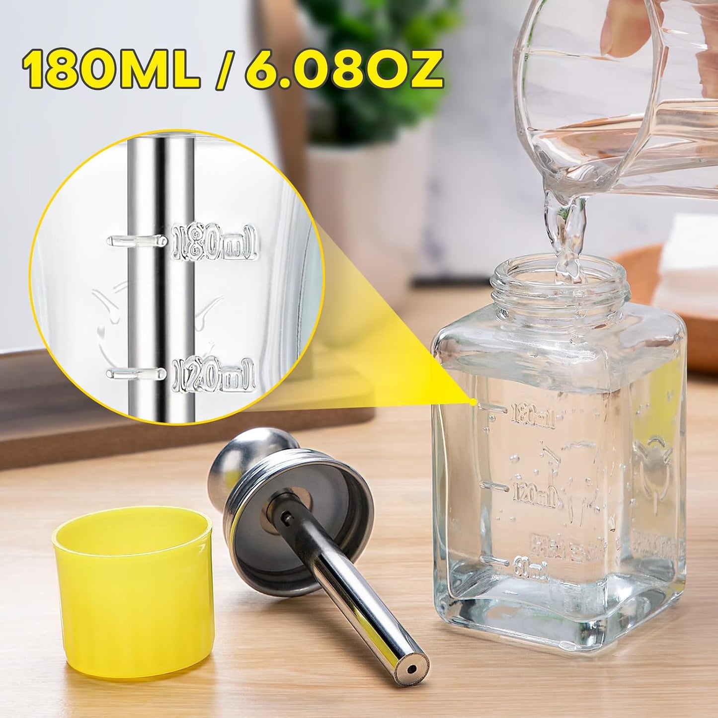 Noverlife Glass Push Down Pump Dispenser - 6Oz Acetone & Nail Polish Remover Bottle | Copper Core Design