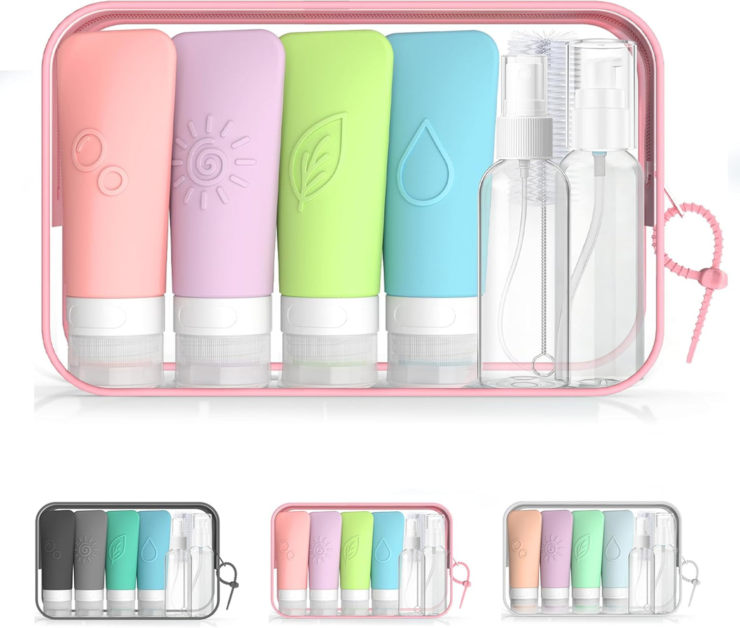 Silicone Travel Bottles Set - TSA Approved Leakproof Toiletry Kit with Easy-Squeeze Design | 16-Piece Waterproof Bag Included