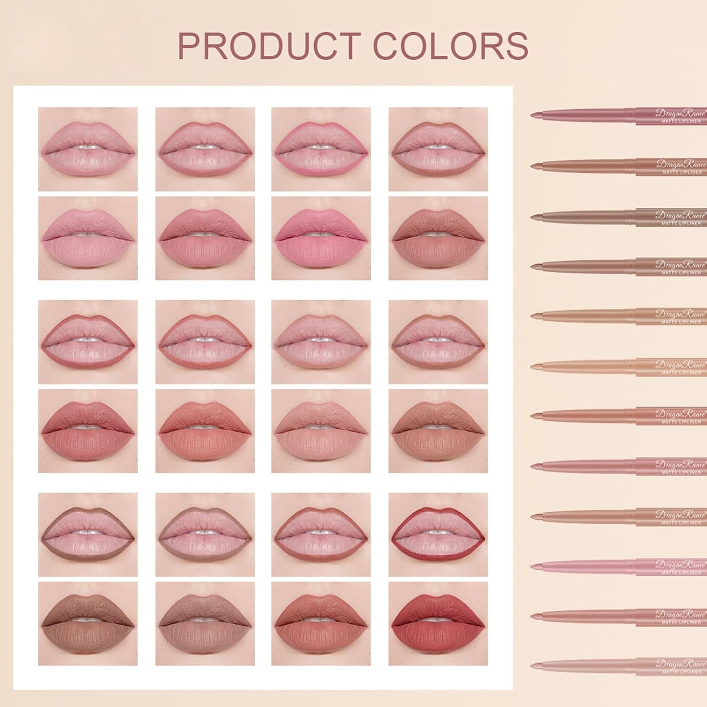 Matte Velvet Lip Liner Set - 12 Colors, Smooth & Creamy Texture | Long-Lasting Waterproof Nude Shades
