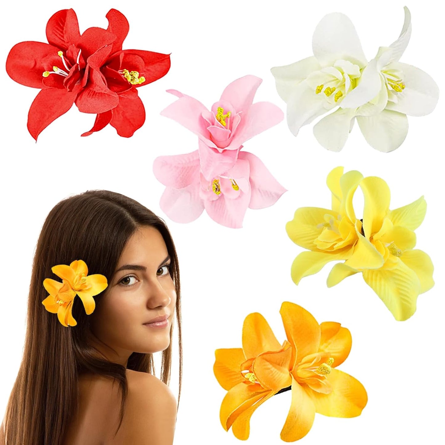 Hawaiian Artificial Flower Hair Clip - Tropical Floral Headdress Pins for Women | 5 Vibrant Colors