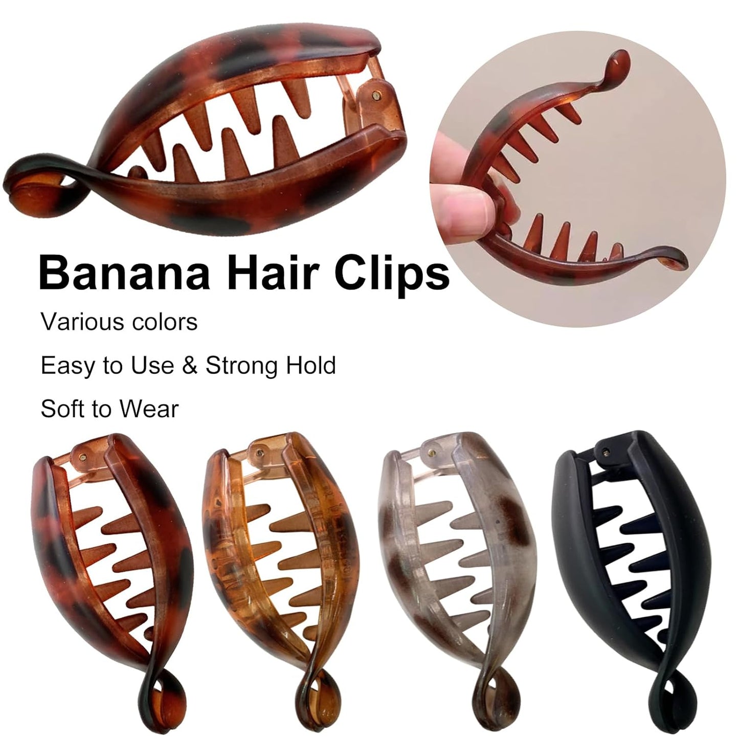 Retro Oval Leopard Print Banana Hair Clips - 4PCS Non-Slip Claw Clips for Ponytails & Buns | Cute Hair Accessories for Thin Hair