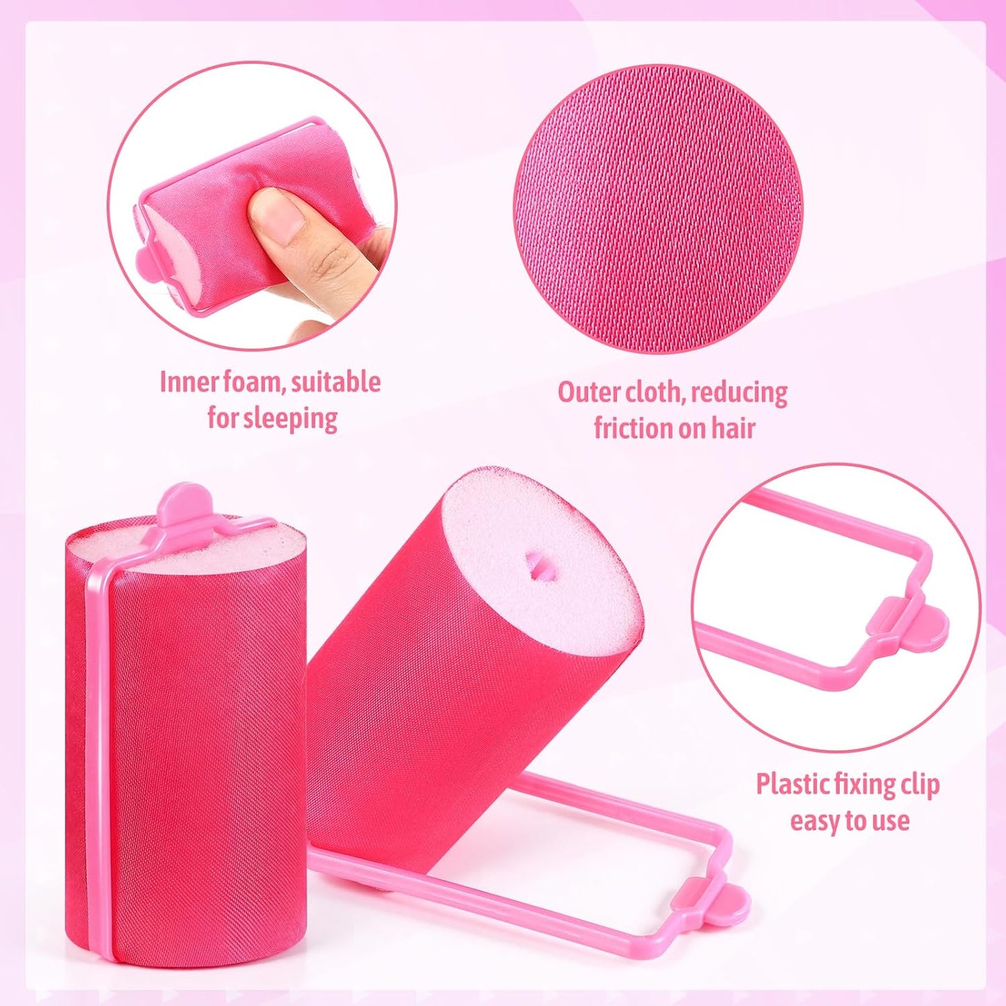 Satin Hair Rollers - 18 Pcs Foam Sponge Curlers for Black Hair - Pink Satin Wrapped | 1.42 Inch